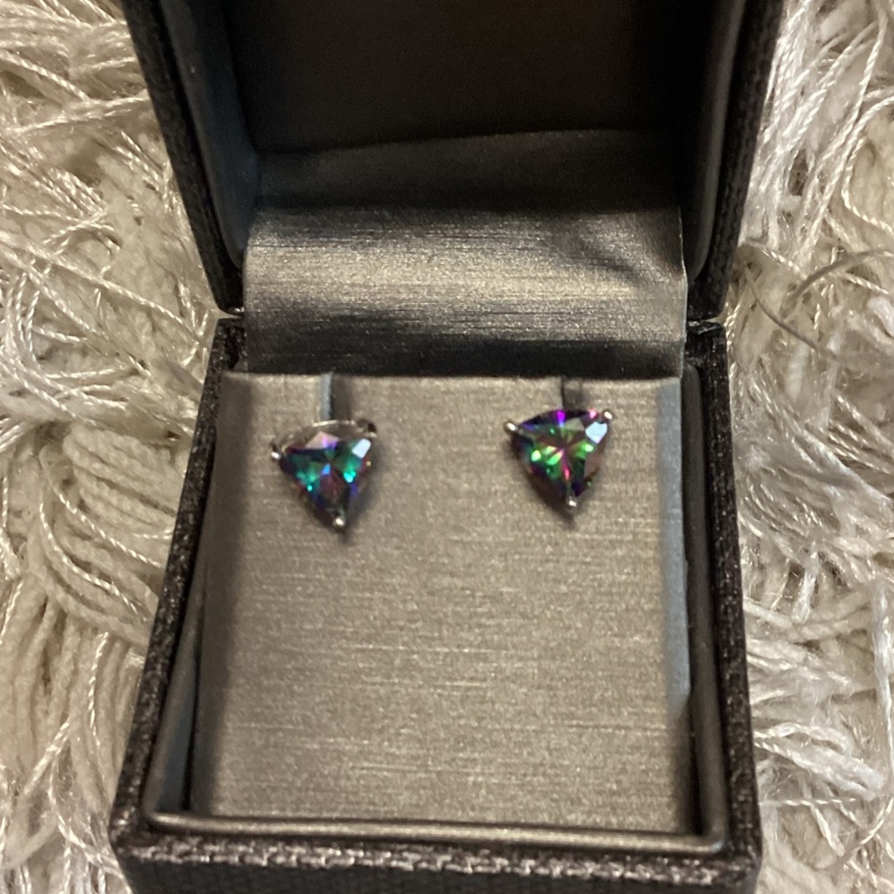 Iridescent Triangle Stud Earrings - image 3